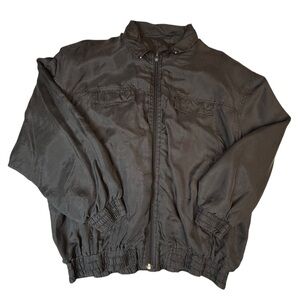 Robert Louis Silk Bomber Style Black Zip-Up lightweight Jacket Mens L Women’s M